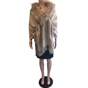 Dana Stein Raccoon Fur Trim Vest 0/S Wool Knit Crystal & Bead Embellished Cape